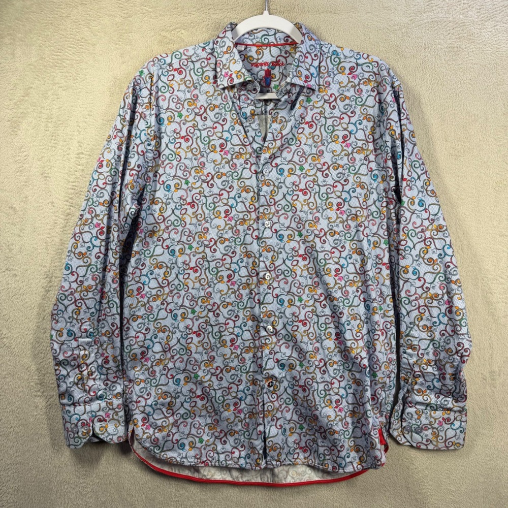 Luchiano Visconti Button Down Men M Blue Swirl Paisley Cotton Long Sleeve Shirt